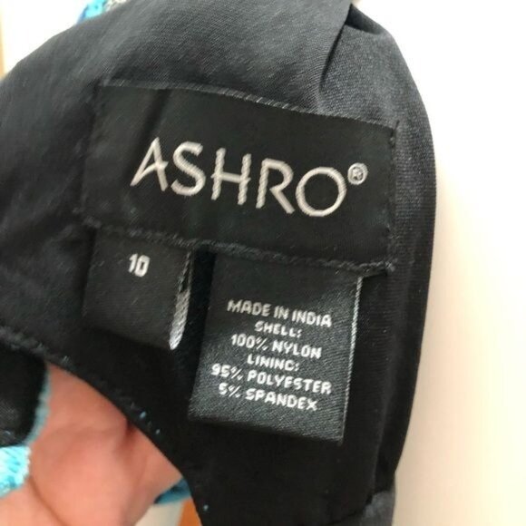 ASHRO-WOMENS LACE FULLY LINED MULTI -BLUE BACK ZIP UP CLOSURE MIDI DRESS SIZE 10 - Picture 3 of 5